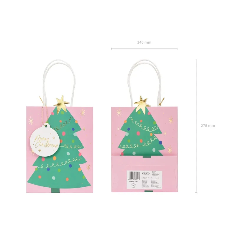Pungă cadou cu brad de Crăciun 14x20,5x8 cm