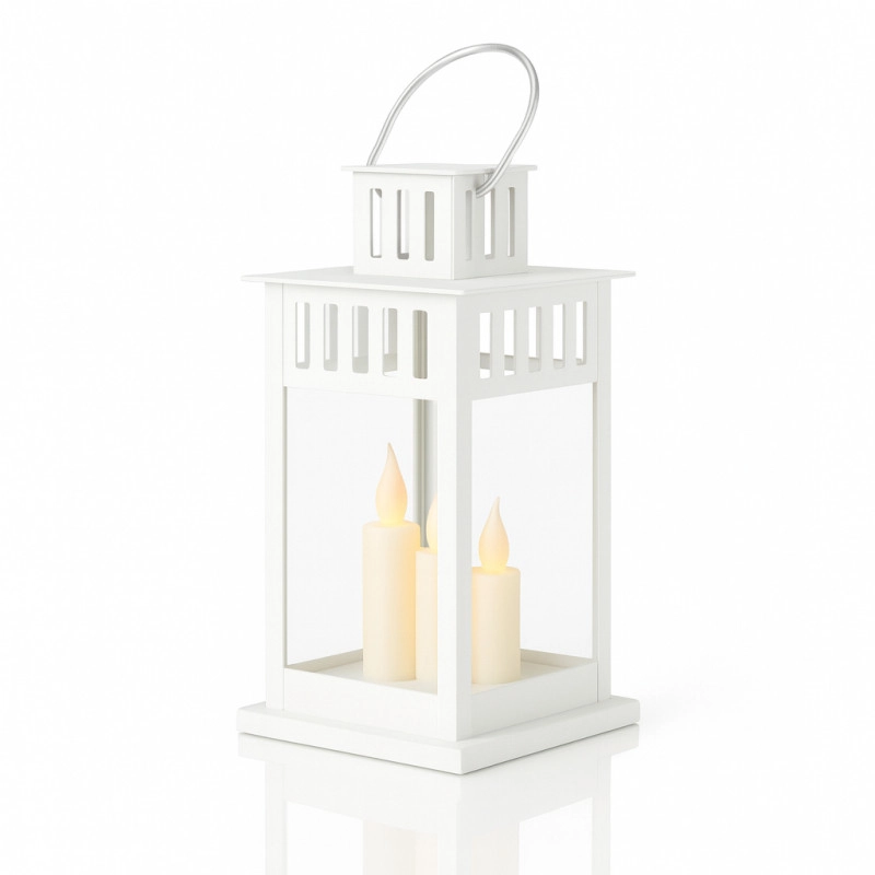 Dekoratívny LED lampáš s imitáciou sviečky, biely