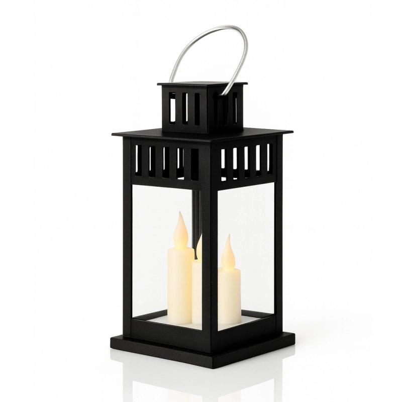 Dekoratívny LED lampáš s imitáciou sviečky, čierny