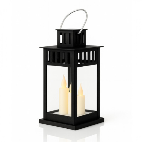 Dekoratívny LED lampáš s imitáciou sviečky, čierny