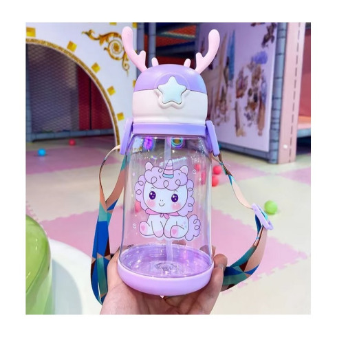 Dětská láhev na vodu s brčkem 600 ml - fialová