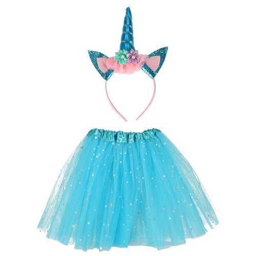 Detský karnevalový kostým jednorožec – modrá sukňa a čelenka