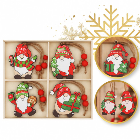Dřevěné vánoční ozdoby Skřítci, 12 ks