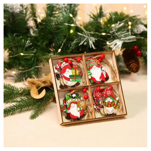 Dřevěné vánoční ozdoby Skřítci, 12 ks