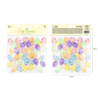 Farebné prepeličie vajíčka na špajli 2,5 cm - veľkonočná dekorácia, 36 ks