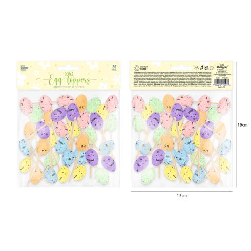 Farebné prepeličie vajíčka na špajli 2,5 cm - veľkonočná dekorácia, 36 ks