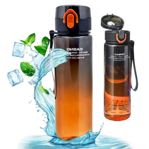 Fľaša na vodu s poistkou a pútkom 560 ml, čiernooranžová