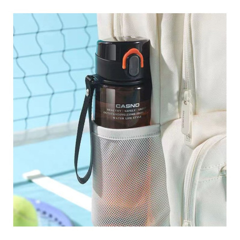 Fľaša na vodu s poistkou a pútkom 560 ml, čiernooranžová