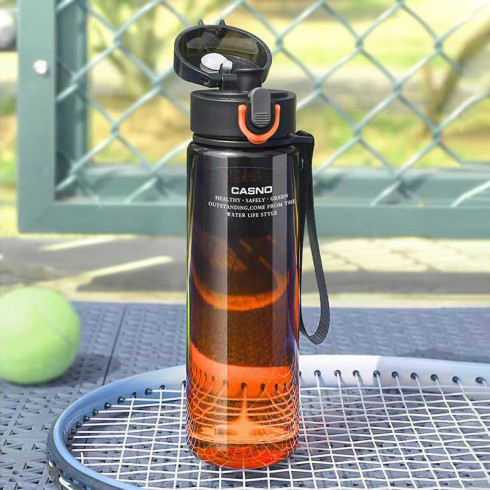 Fľaša na vodu s poistkou a pútkom 560 ml, čiernooranžová