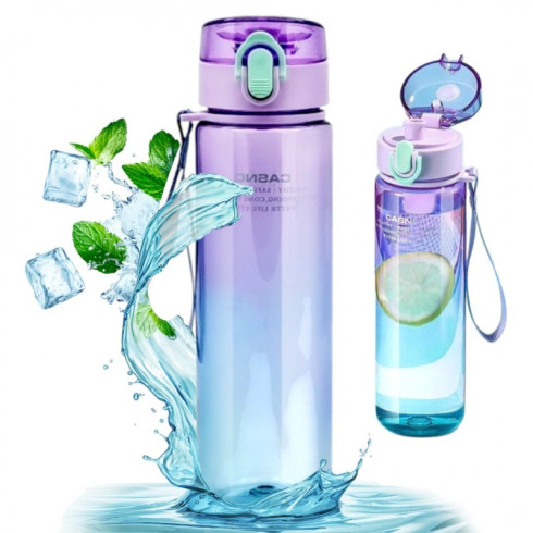 Fľaša na vodu s poistkou a pútkom 560 ml, fialovomodrá