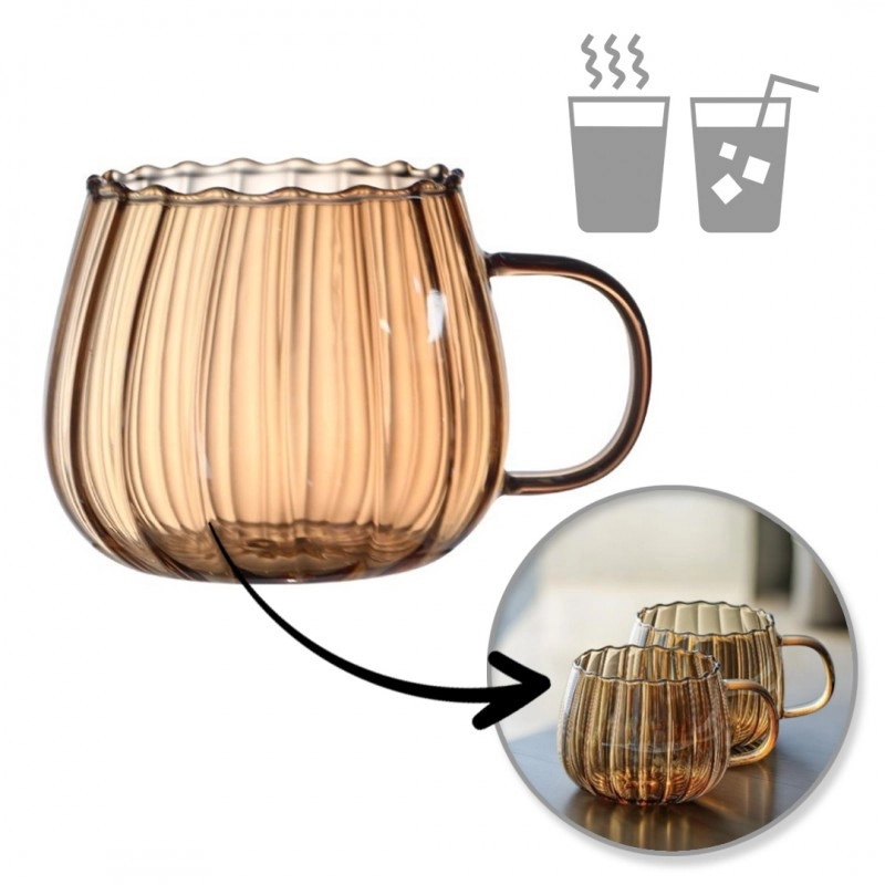 Jantarový pohár s vlnitými stěnami - 350 ml