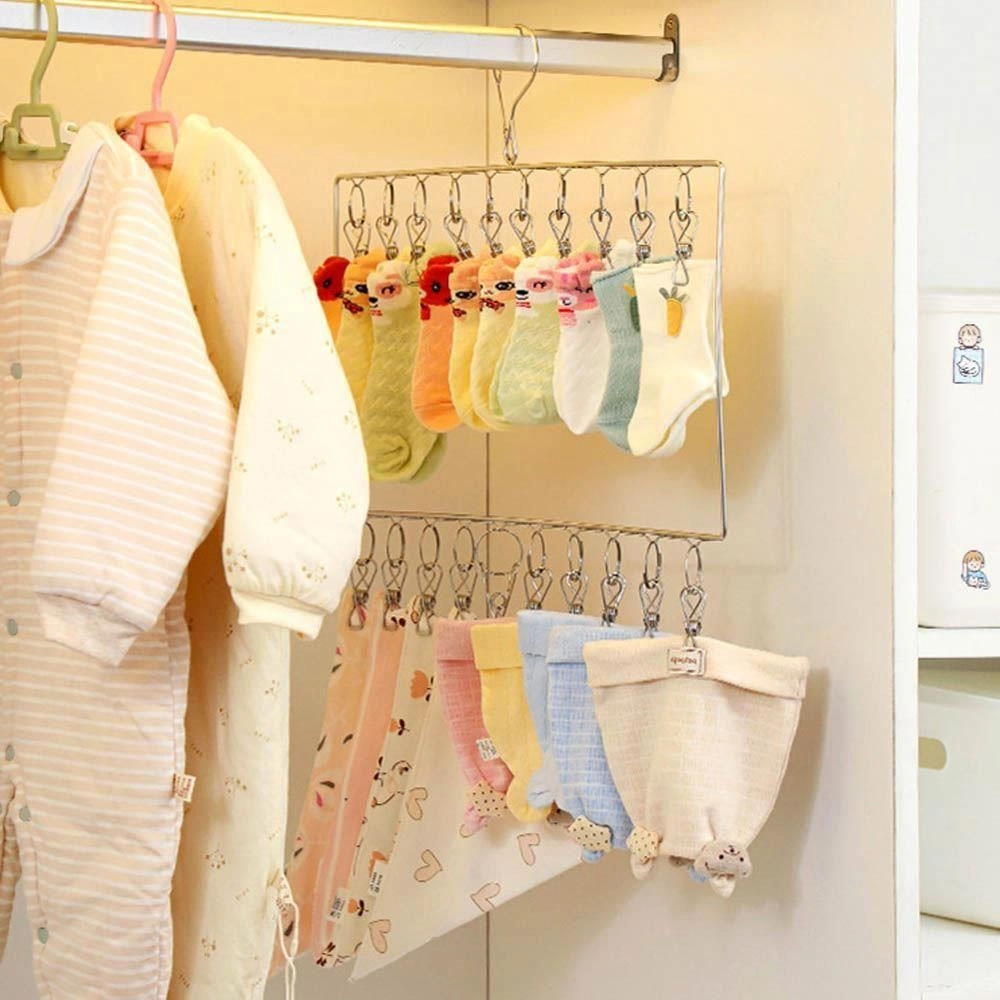 Kovový vešiak s 20 klipmi na spodnú bielizeň, ponožky a iné drobnosti