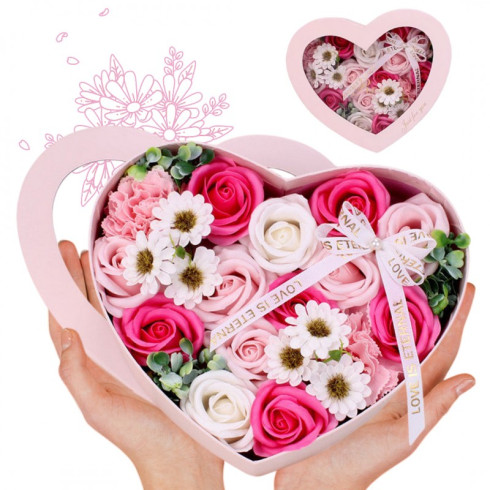 Kytica voňavých mydlových kvetov v ozdobnej krabičke - ružové