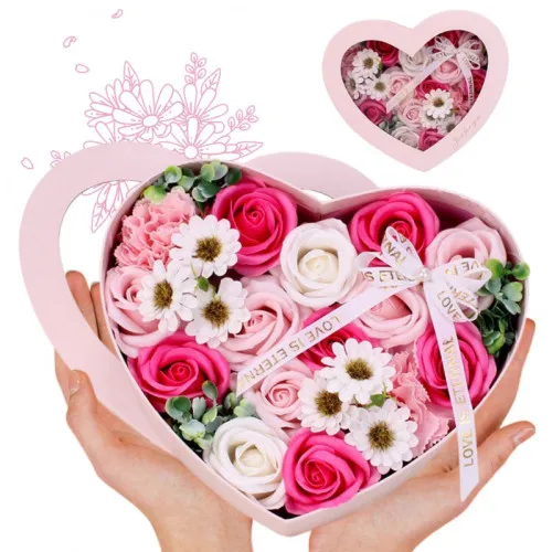 Kytica voňavých mydlových kvetov v ozdobnej krabičke - ružové