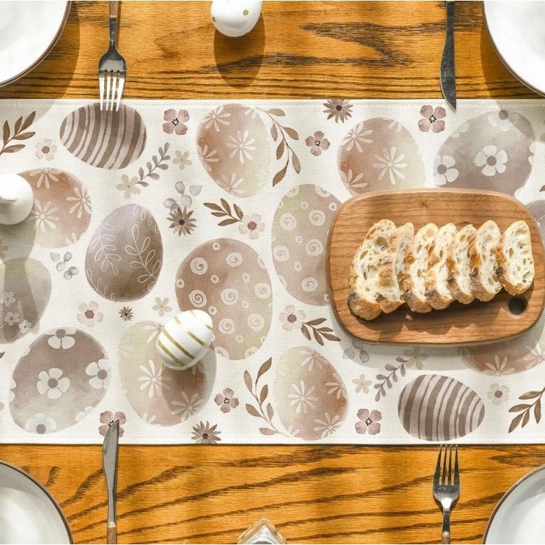 Ľanový veľkonočný behúň na stôl motív veľkonočné vajíčka, 180×33 cm