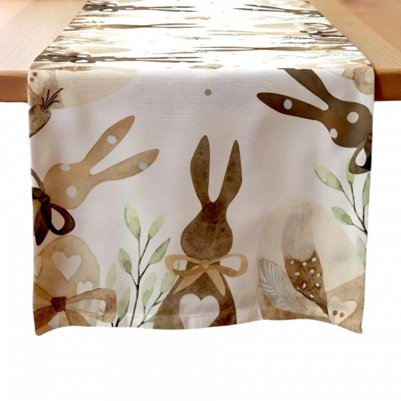 Ľanový veľkonočný behúň na stôl s motívom králikov, 180 × 33 cm