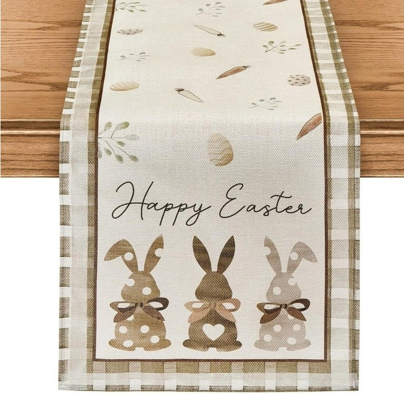 Ľanový veľkonočný behúň na stôl so zajačikmi, 180 × 33 cm