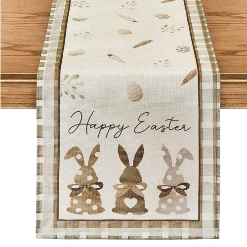 Ľanový veľkonočný behúň na stôl so zajačikmi, 180 × 33 cm