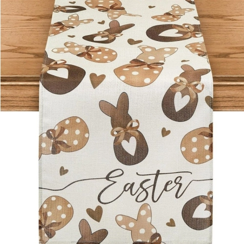 Lněný velikonoční běhoun na stůl zajíčci, 180×33 cm