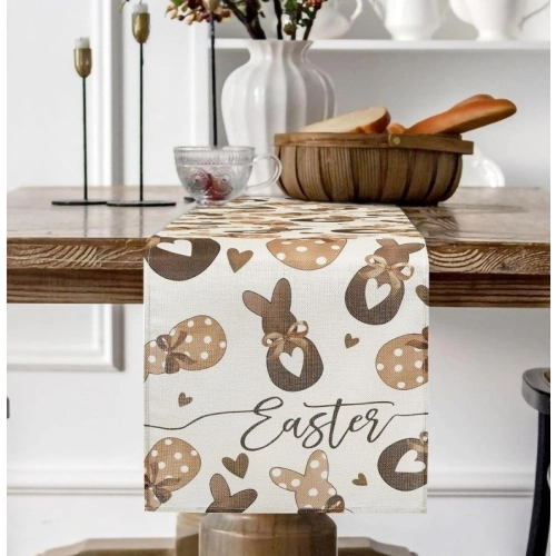 Ľanový veľkonočný behúň na stôl zajačiky, 180×33 cm