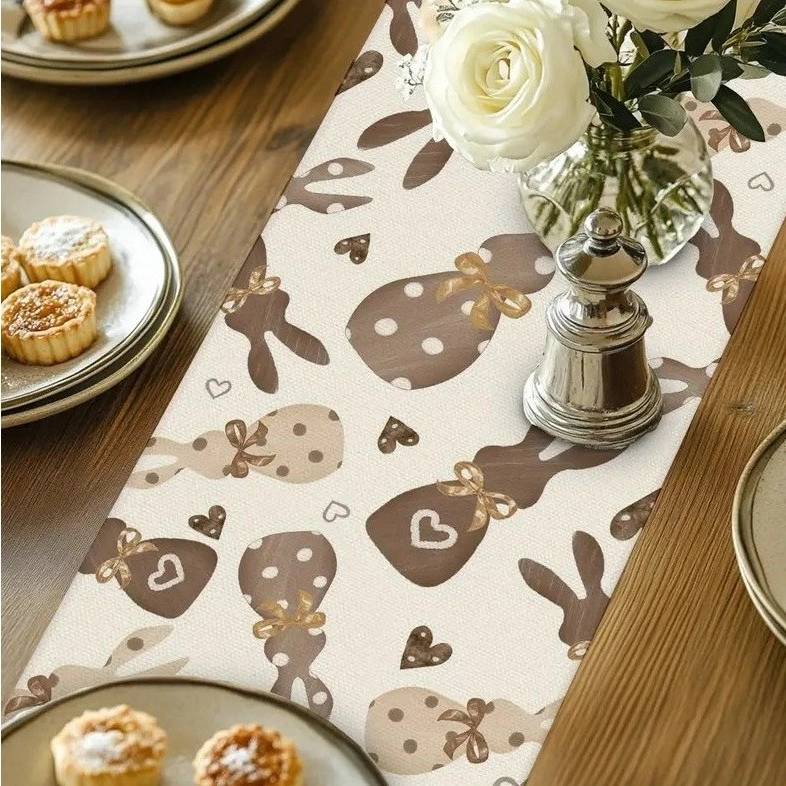 Ľanový veľkonočný behúň na stôl zajačiky, 180×33 cm