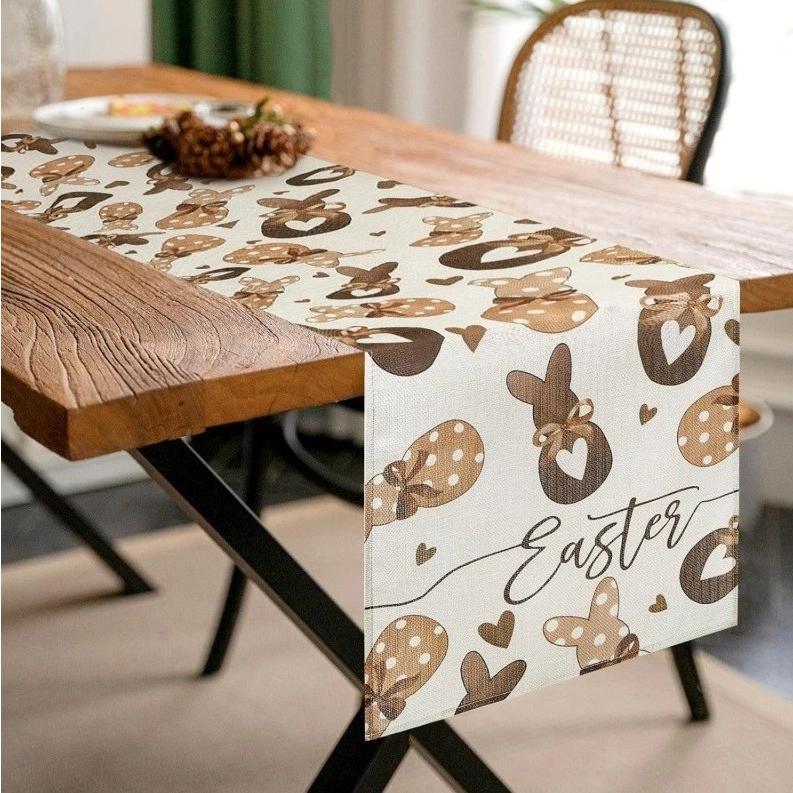 Ľanový veľkonočný behúň na stôl zajačiky, 180×33 cm