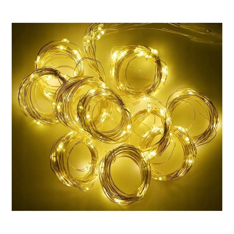 LED světelný závěs 300 LED, 3x3 m, teplá bílá + držáky a ovladač