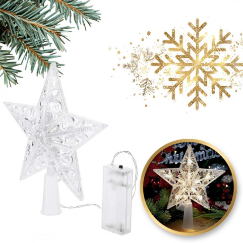 LED vánoční hvězda na špičku stromku 20×15 cm, bílá