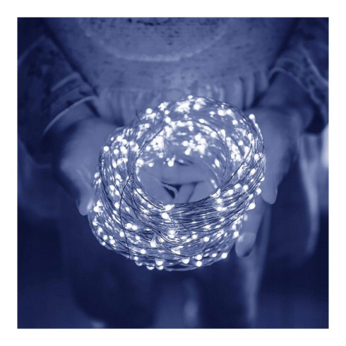 LED Vánoční osvětlení na drátku 100 LED, bateriové, studená bílá