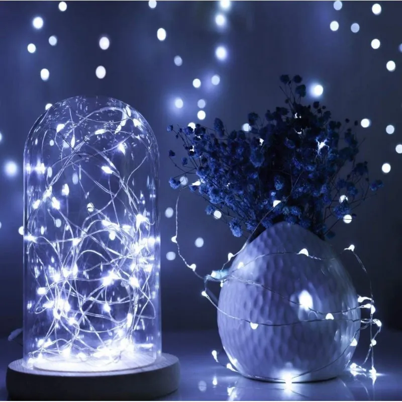 LED Vánoční osvětlení na drátku 200 LED, studená bílá, USB + ovladač