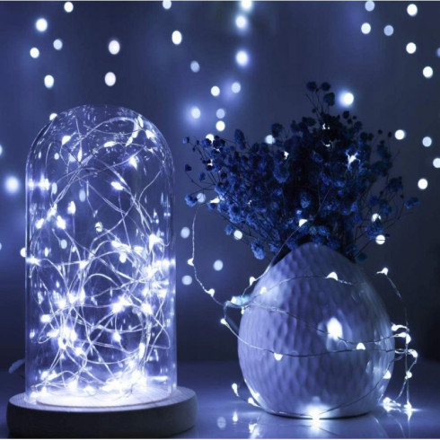 LED Vánoční osvětlení na drátku 200 LED, studená bílá, USB + ovladač