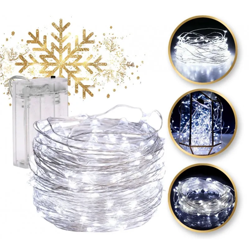 LED Vánoční osvětlení na drátku 50 LED - bateriové, studená bílá