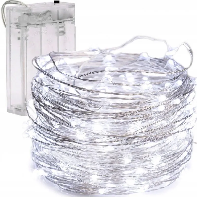 LED Vánoční osvětlení na drátku 50 LED - bateriové, studená bílá