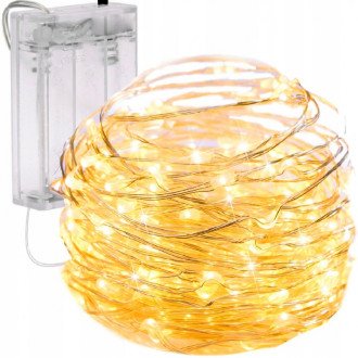 LED Vianočné osvetlenie na drôtiku 50 LED, batériové, teplá biela