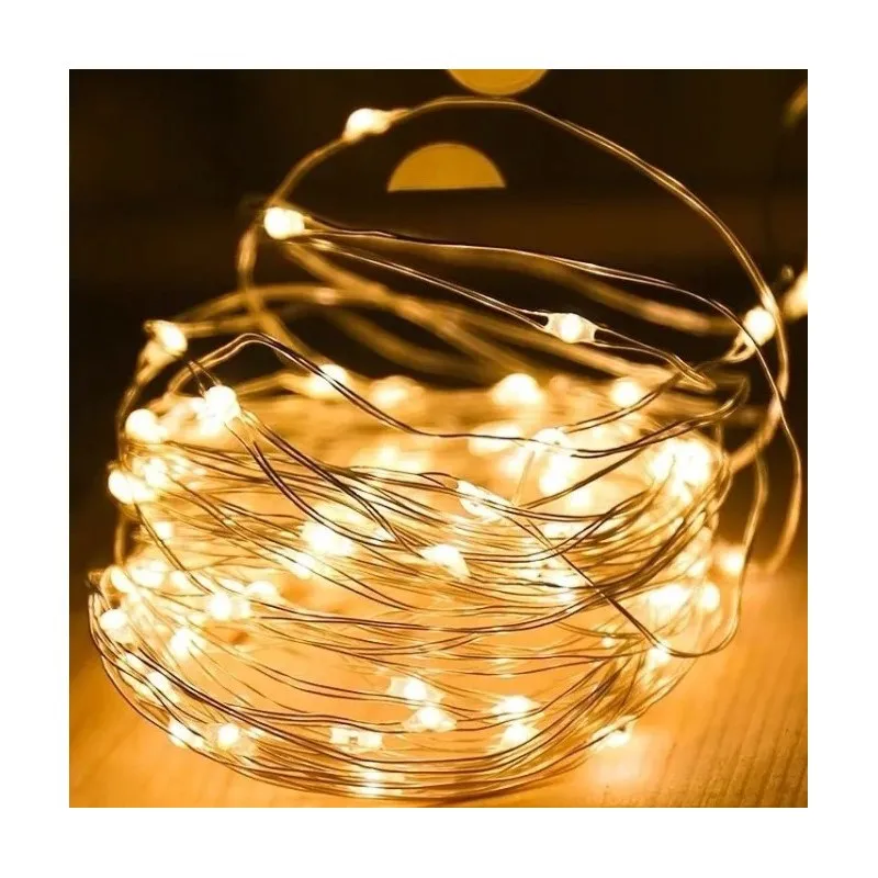 LED Vianočné osvetlenie na drôtiku 50 LED, batériové, teplá biela