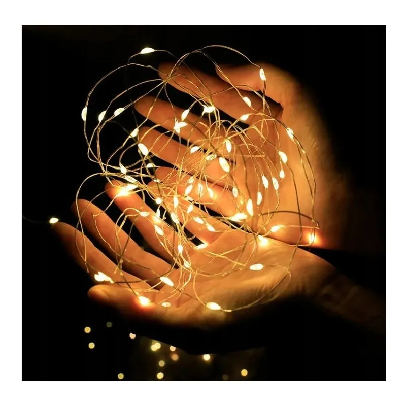 LED Vianočné osvetlenie na drôtiku 50 LED, batériové, teplá biela