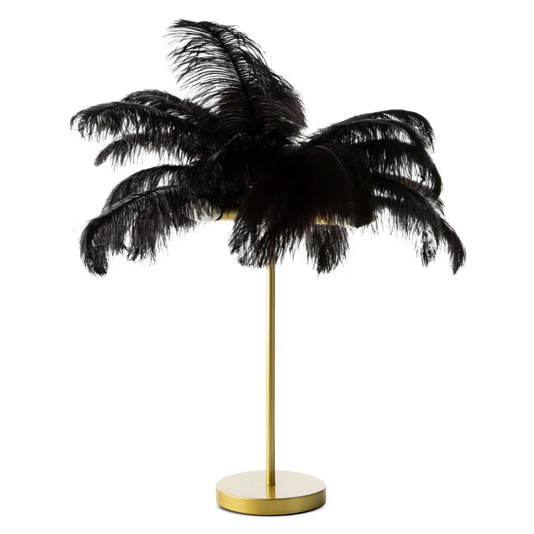 Luxusná stolná lampa s atraktívnym tienidlom z prírodného pštrosieho peria - čierna