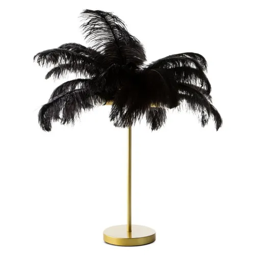 Luxusná stolná lampa s atraktívnym tienidlom z prírodného pštrosieho peria - čierna