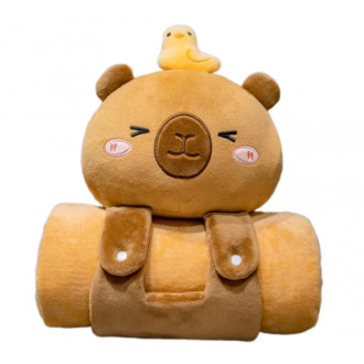 Mäkká plyšová deka s vankúšom Kapibara, 100x170 cm