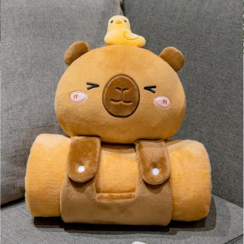 Mäkká plyšová deka s vankúšom Kapibara, 100x170 cm