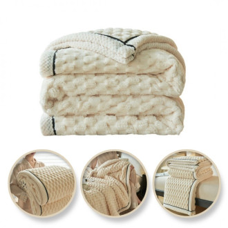 Obojstranná plyšová deka/ prehoz na posteľ 180x200 cm - krémová