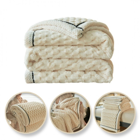 Obojstranná plyšová deka/ prehoz na posteľ 180x200 cm - krémová