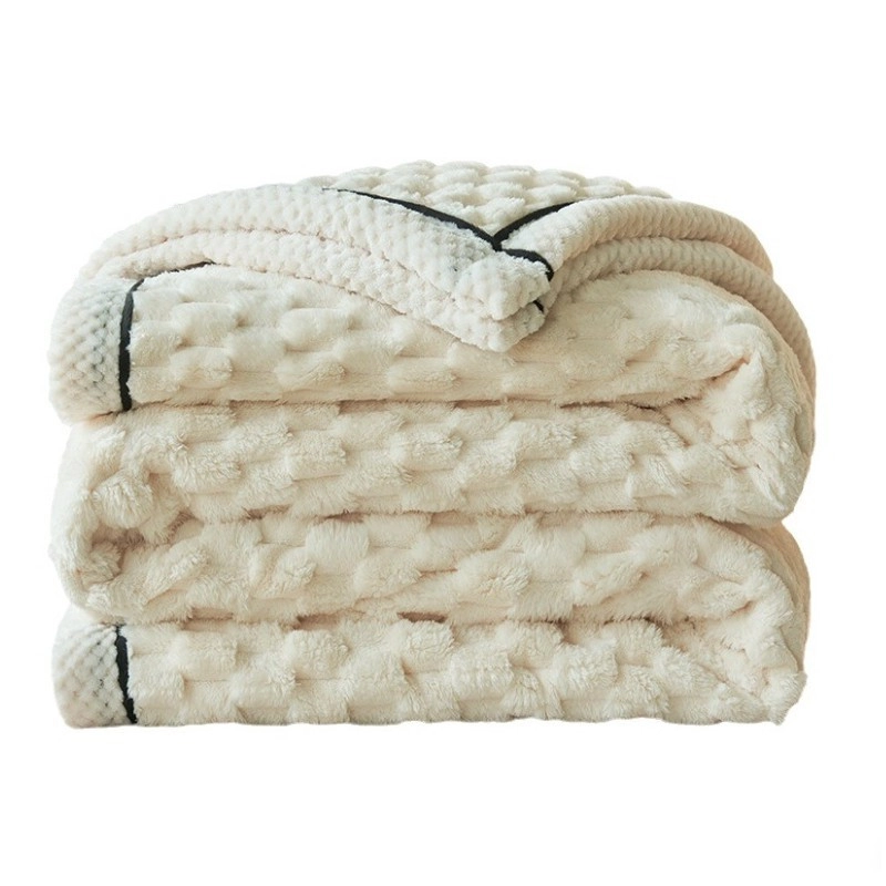 Obojstranná plyšová deka/ prehoz na posteľ 180x200 cm - krémová