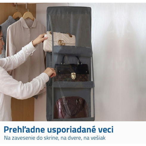 Organizér na kabelky - závesný šedý