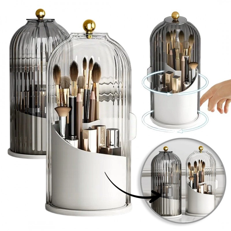 Organizér na kosmetické štětce - otočný, otevírací šedý 27 cm