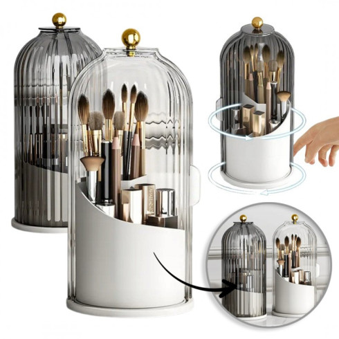 Organizér na kosmetické štětce - otočný, otevírací šedý 27 cm