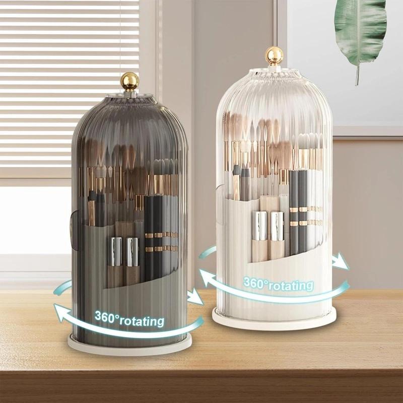 Organizér na kosmetické štětce - otočný, otevírací šedý 27 cm