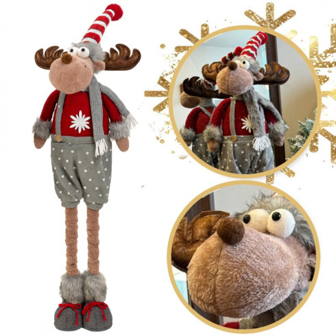 Plyšový vianočný sob s teleskopickými nohami, 60–90 cm