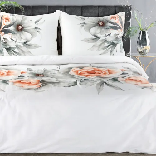 Posteľné obliečky Diva z bavlneného saténu s potlačou kvetov 140x200 cm
