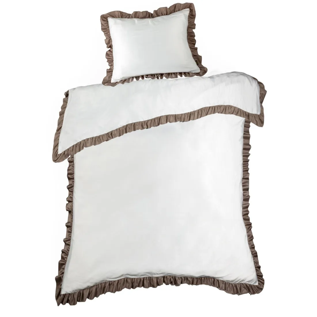 Posteľné obliečky Eliza zdobené kontrastným volánom - hnedé 220x200 cm